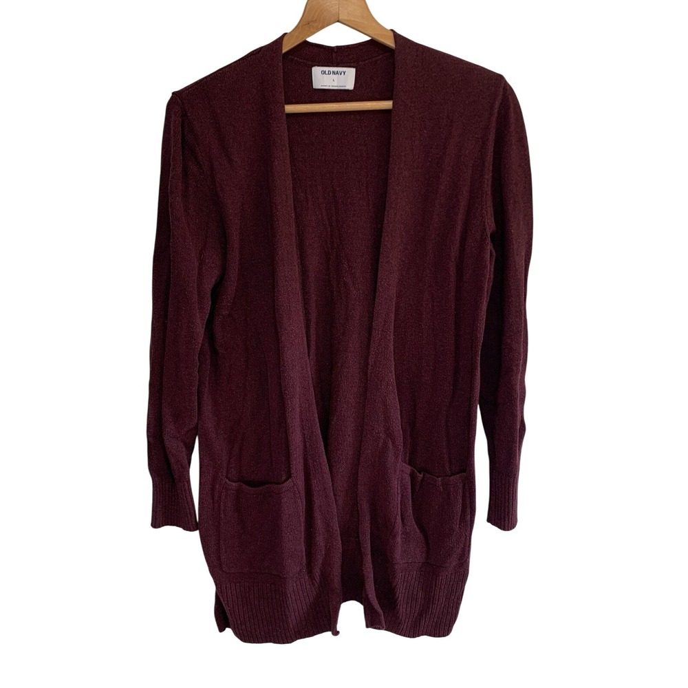 Old Navy Cardigan L Burgundy Longline Open Front Casual Chic Cozy Lagenlook